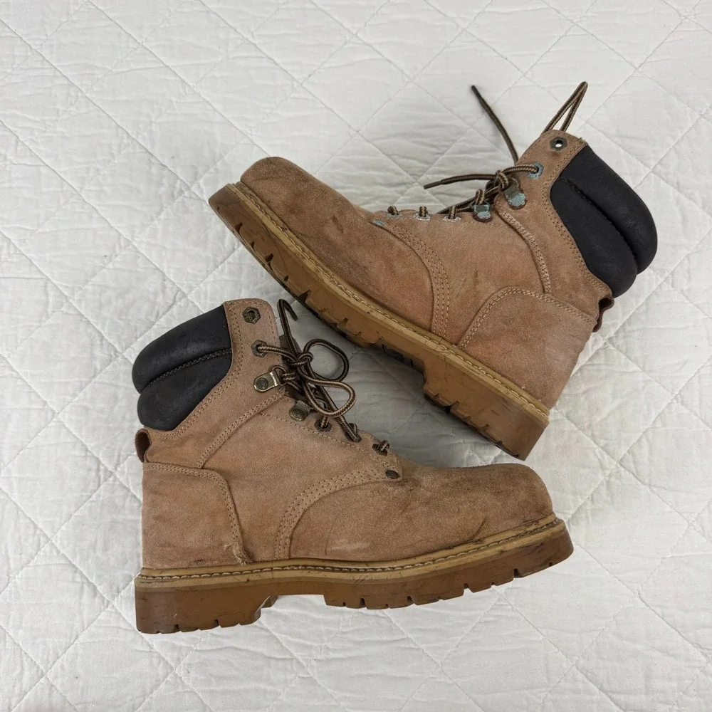 VTG! Wrangler‎ Work Mens Steel Toe Leather Boots Brown 7W ASTM F-2413 OSHA F05-5